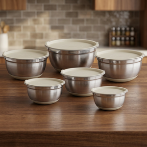 German <b>Bowl</b> With Rubber Base & Measuring Stainless Steel Top Sell India Style Rice <b>Bowl</b> Double Layer <b>Metal</b> <b>Bowl</b> With Lid - Product Image 1