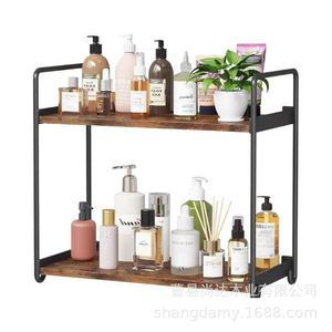 Cross-border double-layer iron <b>desktop</b> storage rack, home wall-mountable wooden kitchen countertop storage <b>shelf</b> - Product Image 5