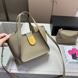 Swallow Handbag Premium Leather Bucket Bag Coffee Brown Lock Clasp Women Everyday Use - Product Image 3