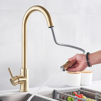Robinet de cuisine doré poli, mitigeur d'évier extractible, robinet d'eau à poignée unique, valve céramique thermostatique, rotation à 360°, robinet de douche