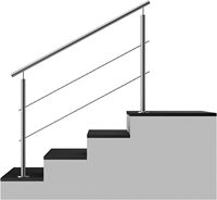 Rampe d'escalier extérieure en acier inoxydable, 1 m de long, 0,9 m de haut, avec 2 poteaux, anneaux de main courante, 2 barres transversales, angle réglable (11 kg)