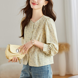Cotton Floral Shirt Women's Long Sleeve 2026 Spring Pastoral Style Top Small Sweet Purified Cotton Shirt - Product Image 3