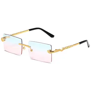 UV 400 Unisex Gold Metall Designer Diamant schliff blaue Gläser benutzer definierte Logo polarisiert Randlose Schlange Design Sonnenbrille Sonnenbrille