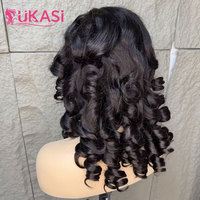 Las mejores pelucas de cabello humano 12A SDD de doble densidad con rizos largos tipo pixie, 200 gramos, súper doble densidad, rizadas y con volumen, estilo frontal INDIO