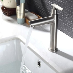 Stainless Steel <b>Single</b>-Cold Faucet Brushed Finish <b>Single</b> Hole Easy Clean Bathroom Sink Fixture - Product Image 2