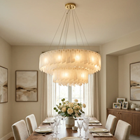Lustre suspendu moderne en marbre et laiton bronze, luminaire rond pour villa, salon, cascade de pierres alabastres, lustre à étages en laiton