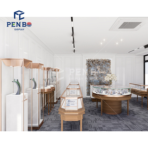 Desain Meja Pajangan Perhiasan Modern Mewah dari Kaca dan Kayu, Produsen Meja Pajangan Perhiasan Emas - Product Image 2