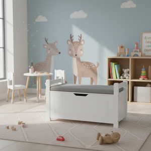 Grande Contenitore Giocattoli Bianco per Bambini con Seduta Imbottita, Coperchio Ribaltabile con Cerniera di Sicurezza, Organizzatore per Cameretta e Sala Giochi, Prodotto in Cina - Product Image 5