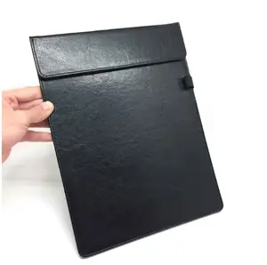 Оптовая продажа, пользовательский портативный A4 PU кожаный блокнот для письма, бизнес-буфер обмена с магнитами и держателем для ручек
