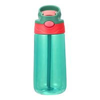 Bouteille d'eau en plastique pour enfants de 450 ml (16 oz) avec paille, pour l'école, sans BPA, mignonne, avec poignée