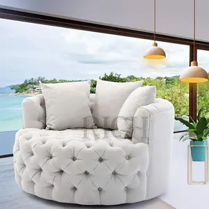 poltrona de sala圆形转筒椅客厅白色圆形织物簇绒旋转口音沙发桶椅