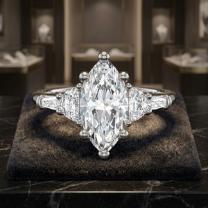 IGI Certified Marquise Lab Grown Diamond <b>Ring</b> with Half <b>Moon</b> and Taper Baguette Side Diamonds 10K 14K 18K Gold 925 935 Silver - Product Image 1