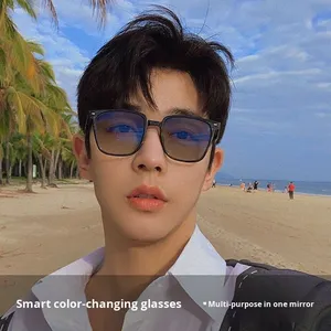 Nouvelles lunettes tendance unisexe 2026 style punk rétro à monture carrée, verres PC photochromiques <span class=keywords><strong>sans</strong></span> correction, anti-lumière bleue, pour myopie - Product Image 3