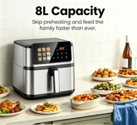 Friteuse à air numérique en acier inoxydable 267162, 5l, 6l, 8l, 11l, sans huile, intelligente, électrique, avec écran tactile et intérieur métallique