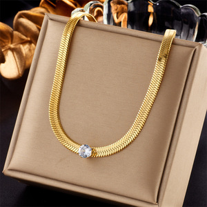 European American Fashion Snake Bone Chain Necklace Gold Round Diamond Unisex Everyday Wear - Product Image 1