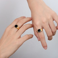 Janice Schmuck Unisex Edelstahl Schmuck Gold Blank 12mm Siegelring mit schwarzer Emaille Anpassung