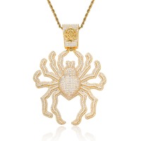 Collier pendentif grande araignée Hip Hop entièrement serti de CZ, chaîne bling bling pour hommes, vente en gros