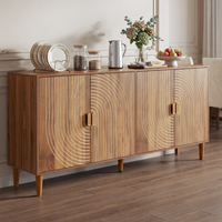 Buffet moderne du milieu du siècle en noyer, meuble de rangement à 4 portes, avec rainures verticales, pour salle à manger, cuisine, entrée