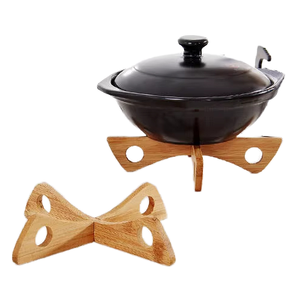 Custom Two-Sided Adjustable Bamboo Pot <b>Holder</b> with Snap Lock 20cm Heat Resistant Eco-Friendly Mat for Flat <b>Pans</b> Curved Cookware - Product Image 1