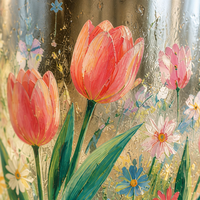 Vente en gros de tasses à café créatives pour la fête des mères, tasse à eau en verre de bureau mignonne avec motif de tulipe, tasse à lait, tasse à jus, tasse à café