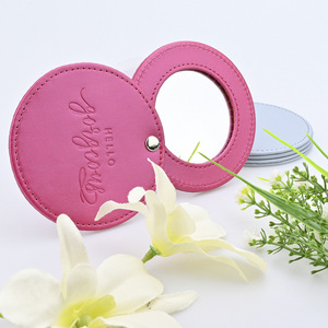 Espejo Cosmético Portátil Redondo de Cuero PU con Lente de Aluminio, Espejo de Una Sola Cara para Maquillaje y Belleza - Product Image 2