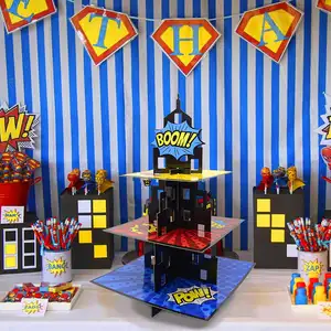 Einweg 3-lagige Cartoon-Serie Papier kuchen Display Rack Superheld Geburtstags feier Dekoration liefert Cupcake Stand