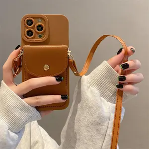 Luxury Crossbody strap lanyard wallet leather case for iPhone 13 11 12 11 pro 15pro 14pro max xr card holder phone cover