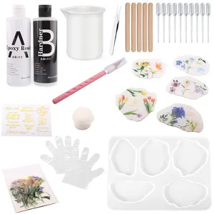 TIMESRUI DIY Kit de resina epóxi transparente artesanal para iniciantes, resina epóxi dura com flores secas, glitter e acessórios