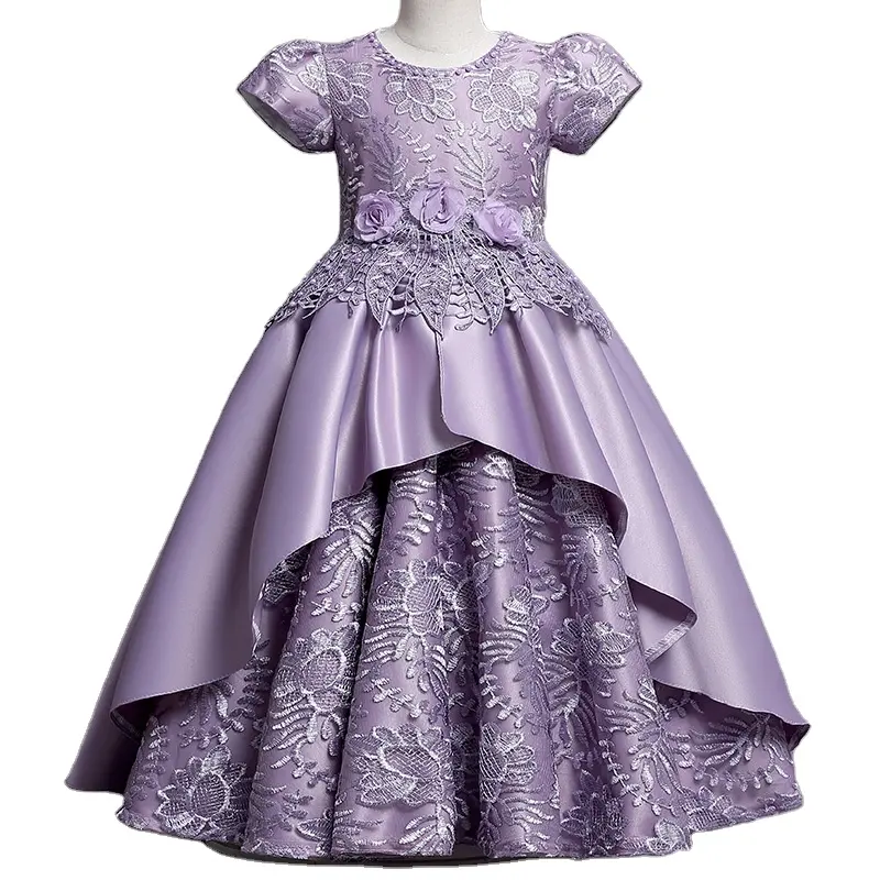 Vestido de princesa bordado de cetim para meninas, vestido elegante para alojamento de desempenho em estoque, novidade