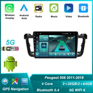 WirelessCarplay AutoRadio 2 Din Android 13 Car Multimedia Player For PEUGEOT 508 2011-2018 Stereo Head Unit GPS Navigation Audio