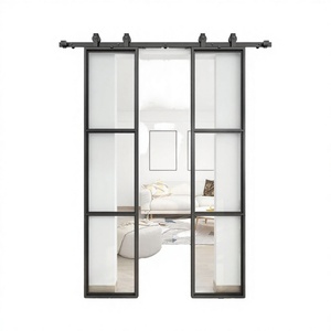 Kit de Herrajes para Puerta Corredera de Acero con Panel de Vidrio Único Negro Mate BAO RUN, Insonorizado, Garantía de por Vida, Accesorios Modernos para Puertas y Ventanas - Product Image 3