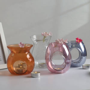 حامل شموع ومعطر زيتي زجاجي بورسليكات مقاوم للحرارة بتصميم آرت ديكو للبيع بالجملة مباشر من المصنع - Product Image 2