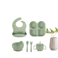 Ensemble de 6 pièces transfrontalières spéciales : Assiettes repas en silicone à ventouse sans BPA, ensemble de bols complémentaires mignons pour bébé et bol à quatre compartiments