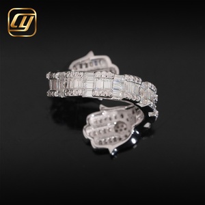 Anillo Abierto de Plata de Ley 925 con Diseño de Mano de Hamsa, Estilo Hip Hop, con Diamantes de Laboratorio de Corte Baguette y Pavé Completo, Anillo de Declaración Brillante - Product Image 2