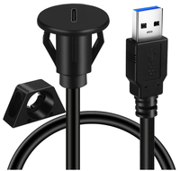 Câble d'extension USB 3.0 mâle vers USB-C 3.0 femelle à montage sur panneau pour tableau de bord de voiture, camion, bateau, moto, 0,9 m