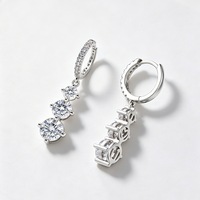 Dames 925 zilveren moissanite oorhangers met drie stenen, trendy, geschikt voor verloving, feest of bruiloft, GRA gecertificeerd