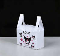 Sac de courses transparent de haute qualité avec soufflet latéral, poignée longue, en PE biodégradable, pour supermarché, avec message de remerciement