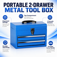 Armoire à outils portative en acier thermolaqué bleu, robuste, à 2 tiroirs, avec couvercle rabattable et verrouillable, fournie directement par l'usine