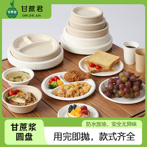 Platos de papel redondos desechables Can Zhe Jun, vajilla biodegradable gruesa para llevar - Product Image 5