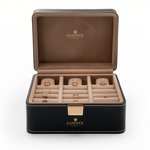 صندوق تخزين المجوهرات المحمول بالجملة مع شعار مخصص، حافظة من الجلد الصناعي للخواتم والأقراط والقلائد - Product Image 3