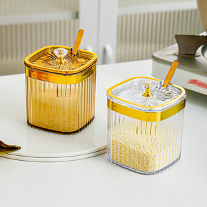 <b>Spice</b> <b>Jar</b> <b>Set</b> With Spoon Airtight Lid For Solid Seasonings M Size Plastic Lid - Product Image 1