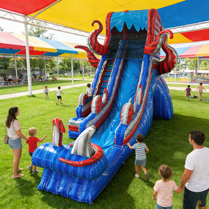 WINSUN Toboggan Gonflable Commercial Thème Pieuvre, Château Gonflable Géant avec Toboggan pour Enfants, Parc d'Attractions et Jardin - Product Image 1