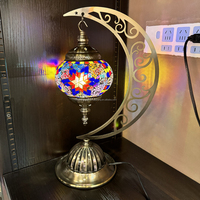 Lampe de table en mosaïque en forme de lune de Marrakech, lampe marocaine turque faite à la main, lampe bohème vintage antique, lampe en verre coloré