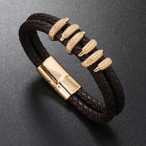 <span class=keywords><strong>Bracciale</strong></span> in Pelle da Uomo <span class=keywords><strong>con</strong></span> Chiusura Magnetica e Artigli di Diamante, Intrecciato a Mano - Product Image 3