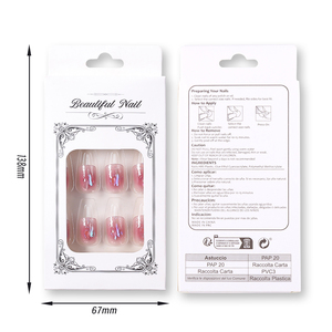 24 <span class=keywords><strong>faux</strong></span> ongles avec colle gelée, motifs fleurs et papillons, longs, style <span class=keywords><strong>ballerine</strong></span> française, à couverture complète, en acrylique, à presser - Product Image 6