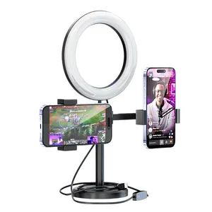 Suporte de tripé LED para selfie, luz de preenchimento de fotos e maquiagem, suporte para celular, 6 polegadas, posição dupla, suporte para celular