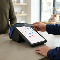 Tablette Android FYJ F1-88 avec logo personnalisé, plusieurs ports, écran tactile 8 pouces, imprimante de reçus intégrée 80 mm, lecteur de codes-barres, système POS