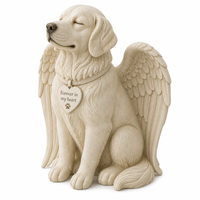Statue commémorative personnalisée en polyrésine de chien Labrador ange avec ailes et cœur, souvenir de deuil pour animaux de compagnie, décoration de table crème pour la maison