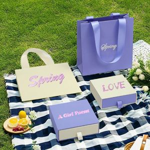 Bolsa de Lujo Personalizada de Color Morado con Asa de Listón, Bolsa de Regalo para Compras, Caja para Joyería, Cajas con Cajones - Product Image 1