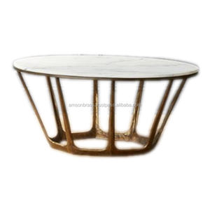 Table basse d'appoint moderne de luxe avec table basse de jardin en métal doré Table basse décorative ronde avec dessus en marbre - Product Image 2